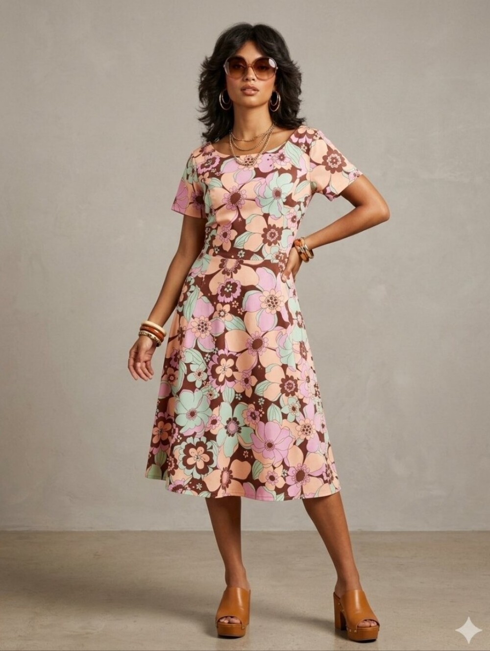 Eva Rose Retro 70s Floral Dress, Size XL